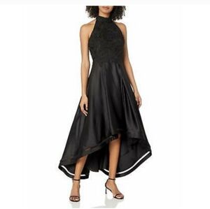 Nicole Miller Black Satin High Low Halter Cocktail Dress